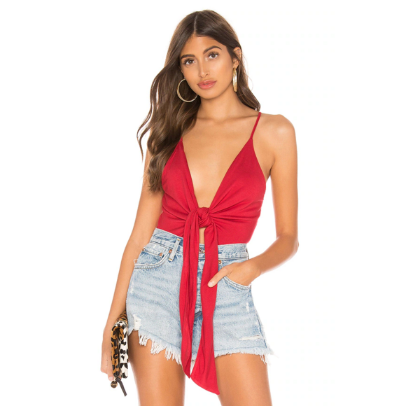 superdown Tops - superdown Melinda Tie Front Bodysuit in Red